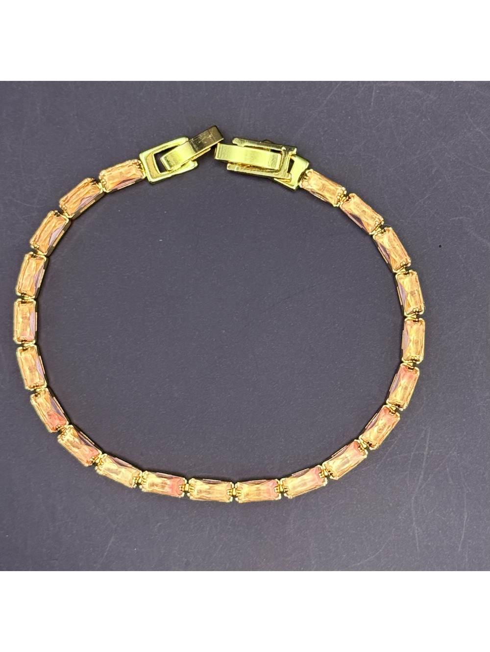 candy+clover pink peach baguette crystal tennis bracelet